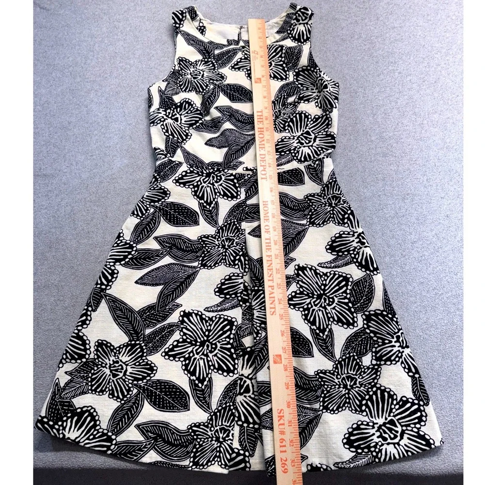 J Crew Fit And Flare Dress Womens 00 Black Cream/Yellow Floral Cutout Classic